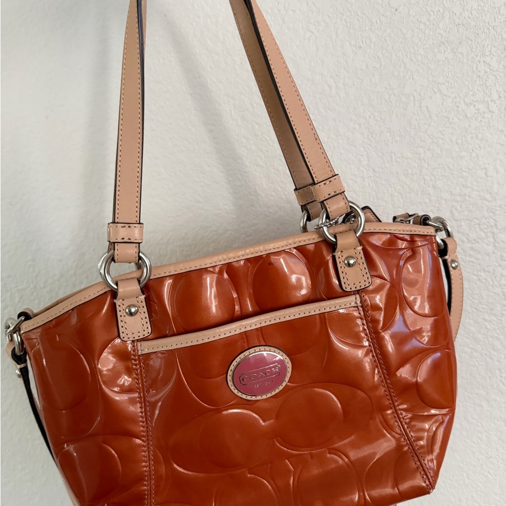 Coach Embossed Orange Shoulder Bag